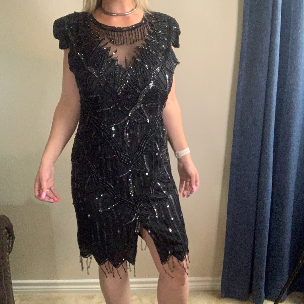 Vintage Scala beaded silk large black dress